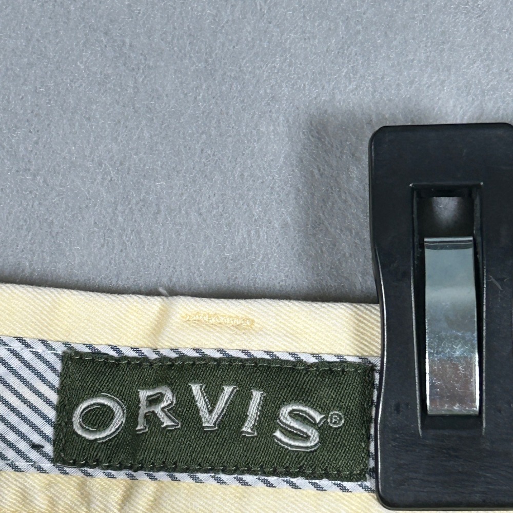 Orvis Chino Shorts Mens 40 Pale Yellow Solid 100% Pima Cotton Flat Front Classic - Picture 4 of 7